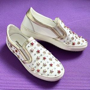 💎 MISSOURI jewels crystals studs embellished leather sneakers slid on 36 💎💎